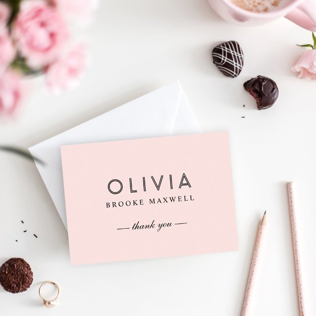 Cartão De Agradecimento Monograma preto-rosa-pincel moderno (Criador carregado)