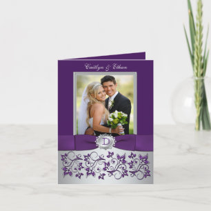 Cartão de Agradecimento Monograma Roxo com Floral