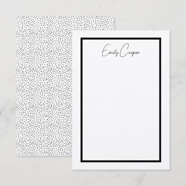 Cartão De Agradecimento Monograma Rústico Simples de Borda Bolinhas Preta (Frente/Verso)