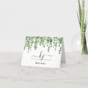 Cartão De Agradecimento Monograma Script Greenery Da Mesa De