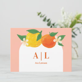 Cartão de Agradecimento Monogramado de Citros Doce