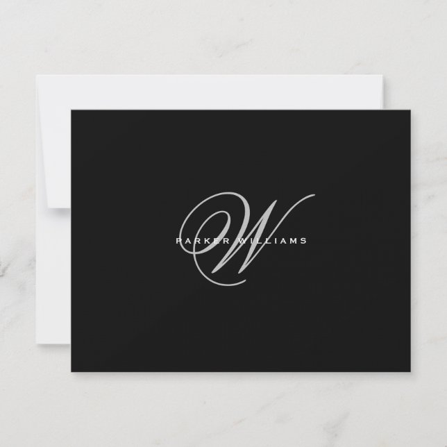 Cartão De Agradecimento Monogramado Preto e Branco (Frente)