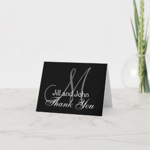 Cartão de Agradecimento Monogramado Preto e Branco