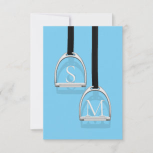 Cartão De Agradecimento Monogramas Stirrup Irons Azul Equestre
