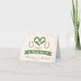 CARTÃO DE AGRADECIMENTO MONOGRAMMED HORSESHOE SHAMROCK CASAMENTO OBRIGADO