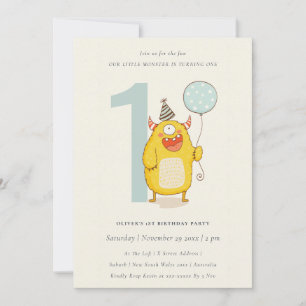 Cartão De Agradecimento Monstro Amarelo Bonito A Qualquer Idade Convidar A