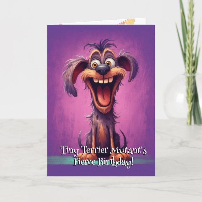 Cartão De Agradecimento Monstro Engraçado do Cão: Aniversário Pequeno e Te (Frente)