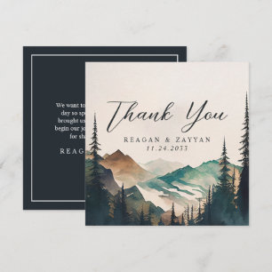 Cartão De Agradecimento Montanhas de Aquarela Casamento de Floresta de Pin