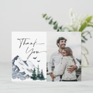Cartão De Agradecimento Montanhas Florestais Elegantes Casamento Aquarela