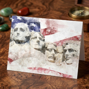 Cartão De Agradecimento Monte Rushmore com a bandeira americana acenando