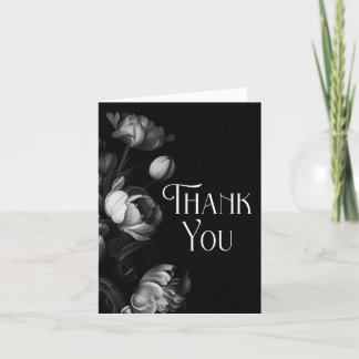 Cartão De Agradecimento Moody Black and White Flower obrigado você
