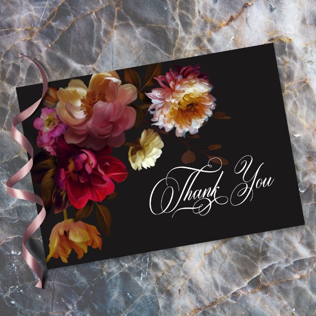 Cartão De Agradecimento Moody Black Floral Painterly Red Burgundy Wedding (Moody Black Floral Painterly Red Burgundy Wedding Thank You Card)