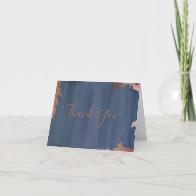Cartão De Agradecimento Moody Blue Copper Metallic Wedding Photo Thank You (Frente)