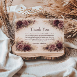 Cartão De Agradecimento Moody Burgundy Floral Graduation Party