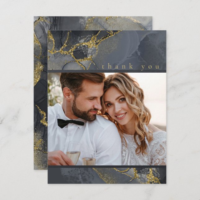 Cartão De Agradecimento Moody Ink Charmalho Dourado Abstrato Obrigado ID98 (Frente/Verso)