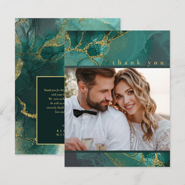 Cartão De Agradecimento Moody Ink Emerald Dourado Abstrato Obrigado ID988 (Frente/Verso)