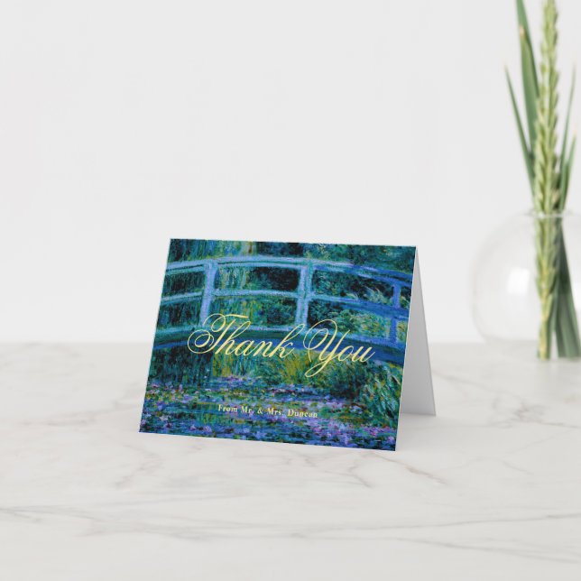 Cartão De Agradecimento Moody Jewel Tones Monet Lily Pond Fine Art Wedding (Frente)