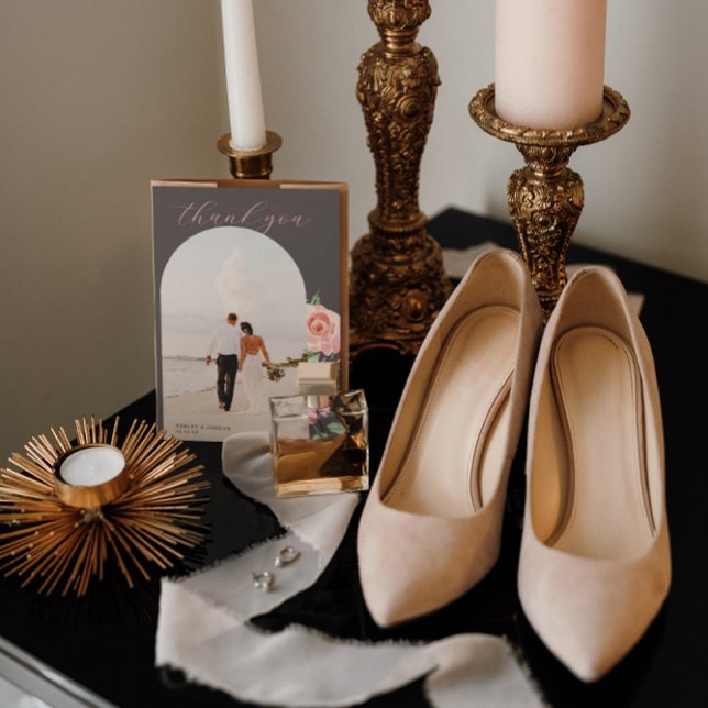 Cartão De Agradecimento Moody Rosa | Casamento Romântico de Primavera Flor (Criador carregado)