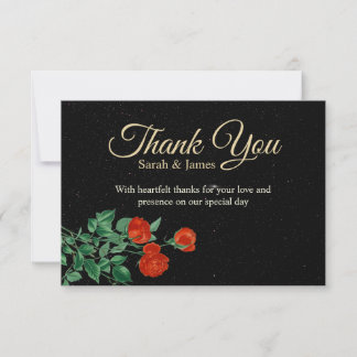Cartão De Agradecimento Moody Starry Night Crimson Roses Wedding Thank You