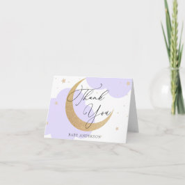 Cartão De Agradecimento Moon and Stars Purple Baby Shower Thank You