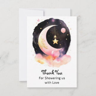 Cartão De Agradecimento Moon Stars Celestial Watercolor Chá de fraldas
