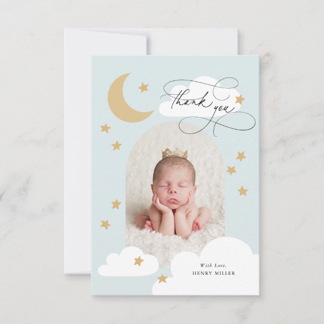 Cartão De Agradecimento Moon Stars Clouds Arch Photo Blue Obrigado (Frente)