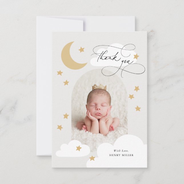 Cartão De Agradecimento Moon Stars Clouds Arch Photo Cinza Obrigado (Frente)
