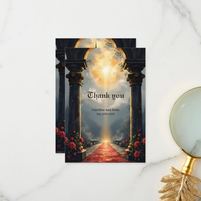 Cartão De Agradecimento Moonlit Aisle of Eternal Vows –Gothic Wedding Gate (Frente/Verso In Situ)