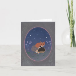 Cartão De Agradecimento Moonlit Fox on Woodland Log Small Greeting Card