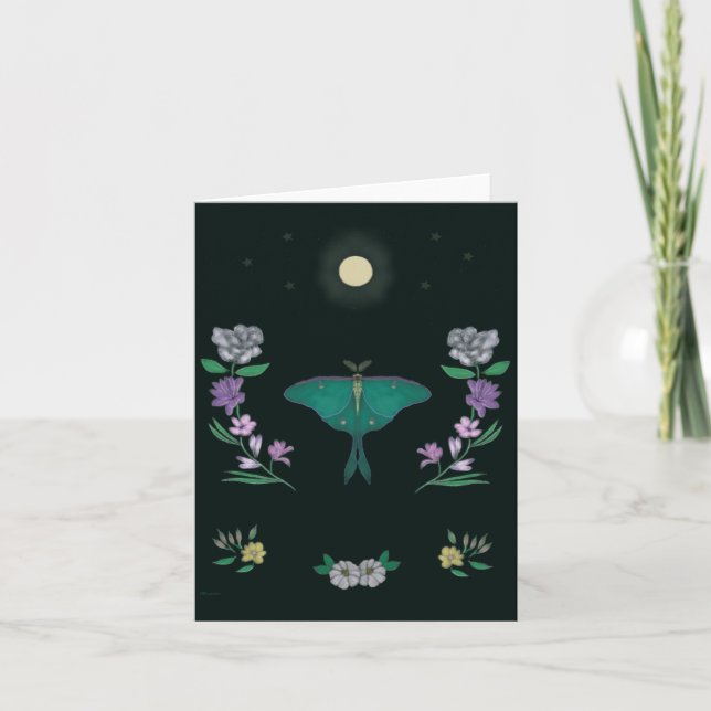 Cartão De Agradecimento Moonlit Luna Moth Garden Small Greeting Card (Frente)