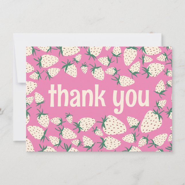 Cartão De Agradecimento Morango Branco Cute Pineberry PERSONALIZADO  (Frente)