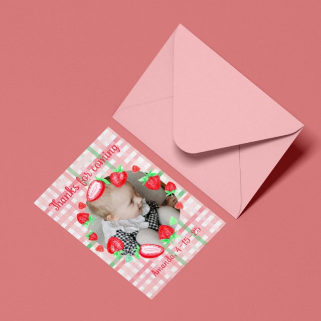 Cartão De Agradecimento Morango de primeiro aniversario (Criador carregado)