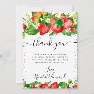 Cartão De Agradecimento Morangos e Flores em Aquarela Doce 16