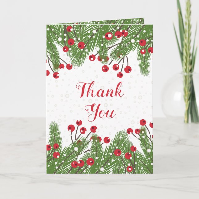 Cartão De Agradecimento Morangos, pinheiro, Natal da neve Obrigado (Frente)