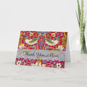 Cartão De Agradecimento Morris Red Background Strawberry Thief Patterno
