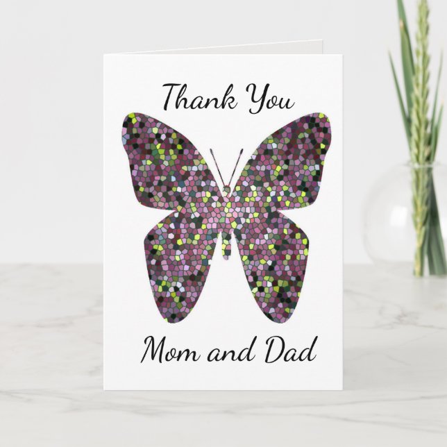 Cartão De Agradecimento Mosaico Obrigado Mãe e Faculdade de Pai (Frente)