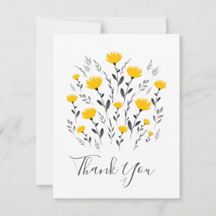 Cartão De Agradecimento Motif Floral de Cinza Amarela Moderna