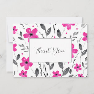 Cartão De Agradecimento Motivo Floral de Cinco Pétalas em Rosa Quente Cinz