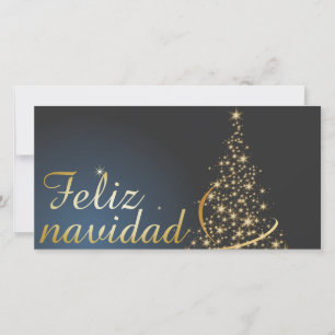 Cartão De Agradecimento Motivo navideño azul con dorado árbol de navidad