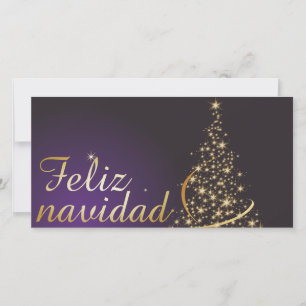 Cartão De Agradecimento Motivo navideño morado oscuro con dorado árbol d