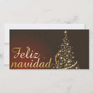 Cartão De Agradecimento Motivo navideño rojo con dorado árbol de navidad.
