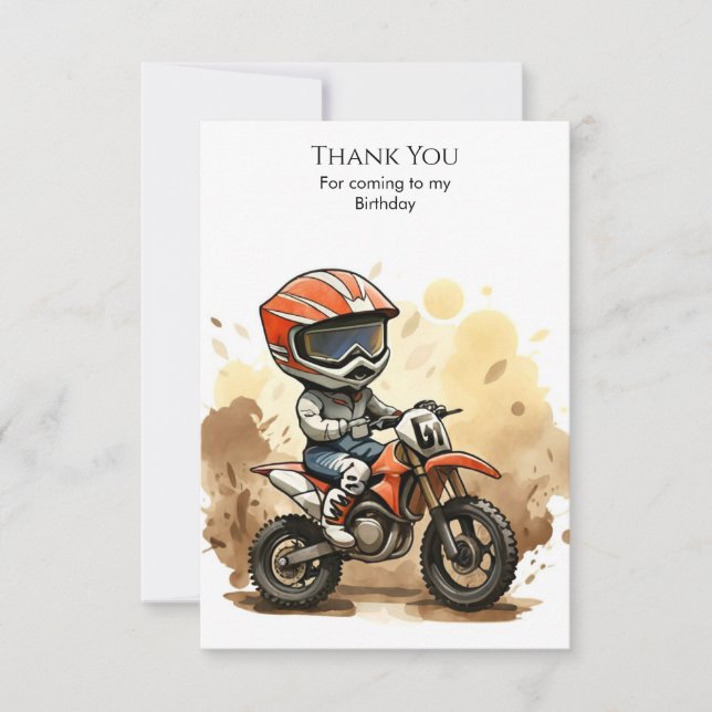 Cartão De Agradecimento Moto de Trilha Fofa de Aniversário (Frente)