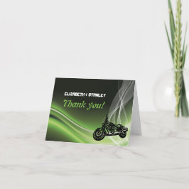 Cartão De Agradecimento Motociclista da estrada/obrigado verdes casamento