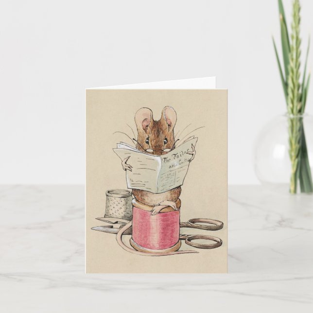 Cartão De Agradecimento Mouse lendo a placa de anotação de jornal (Frente)