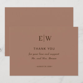 Cartão De Agradecimento Mousse Simples Elegante Mocha com Casamento Monogr
