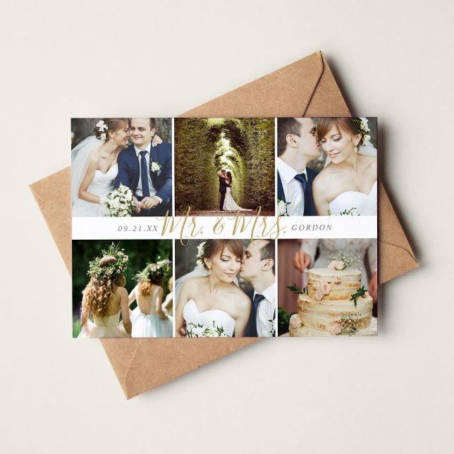 Cartão De Agradecimento Mr. and Mrs. Photo Collage Wedding Thank You Cards (Criador carregado)