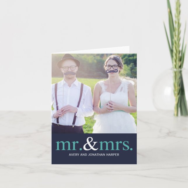Cartão De Agradecimento MR. AND MRS. Wedding Thank You Photo Card (Frente)