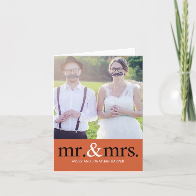 Cartão De Agradecimento MR. AND MRS. Wedding Thank You Photo Card (Frente)