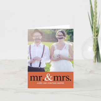 Cartão De Agradecimento MR. AND MRS. Wedding Thank You Photo Card