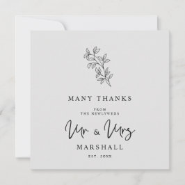 Cartão De Agradecimento MR & MRS Wedding Black Fancy Minimalist Branches 